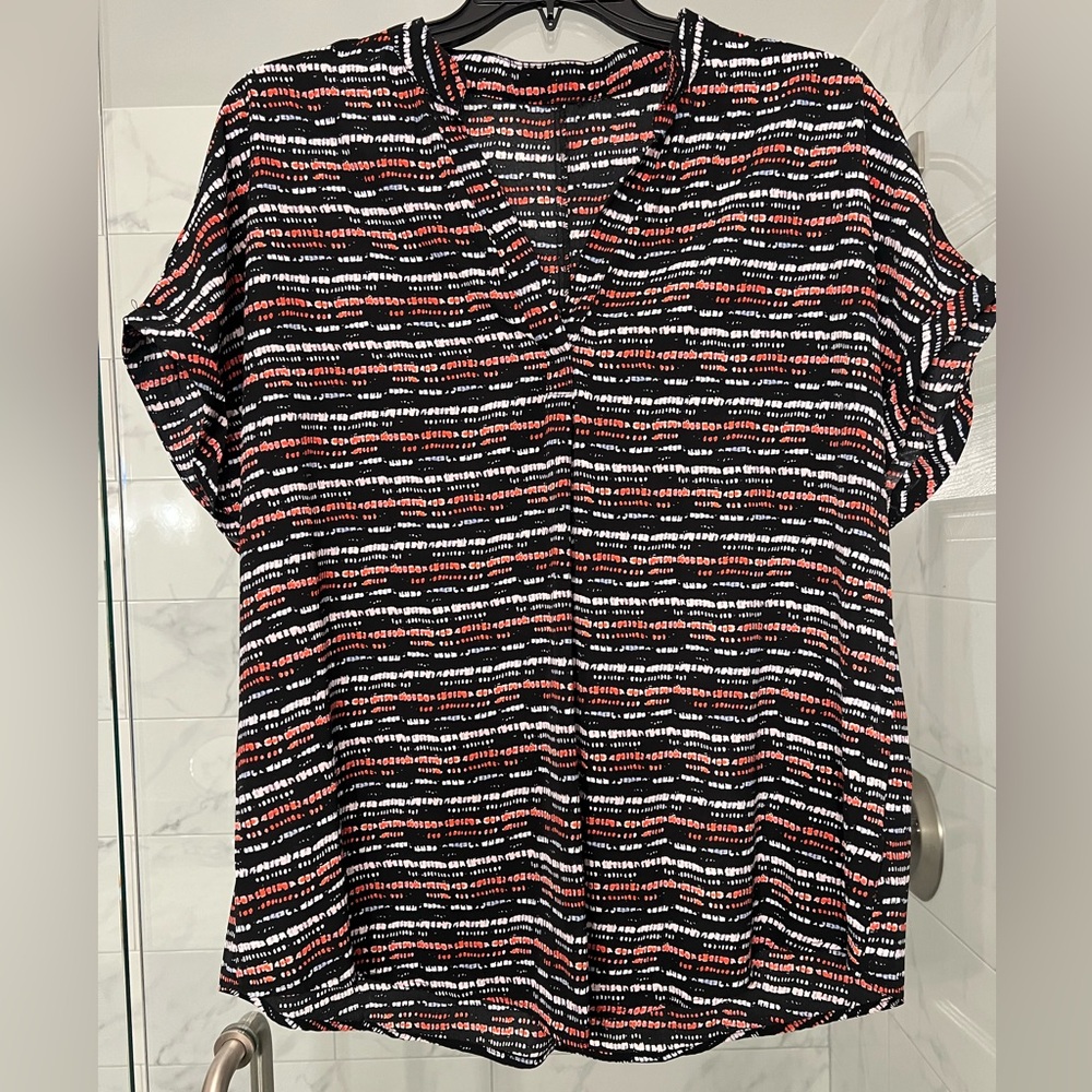Women's Black and Red Patterned Top. NWOT
